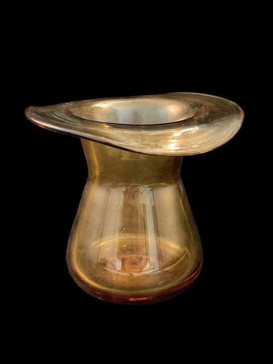 Vintage Amber Art Glass Vase Jar Candle Holder Ruffle FLANGE Small Hand Blown - Picture 1 of 9